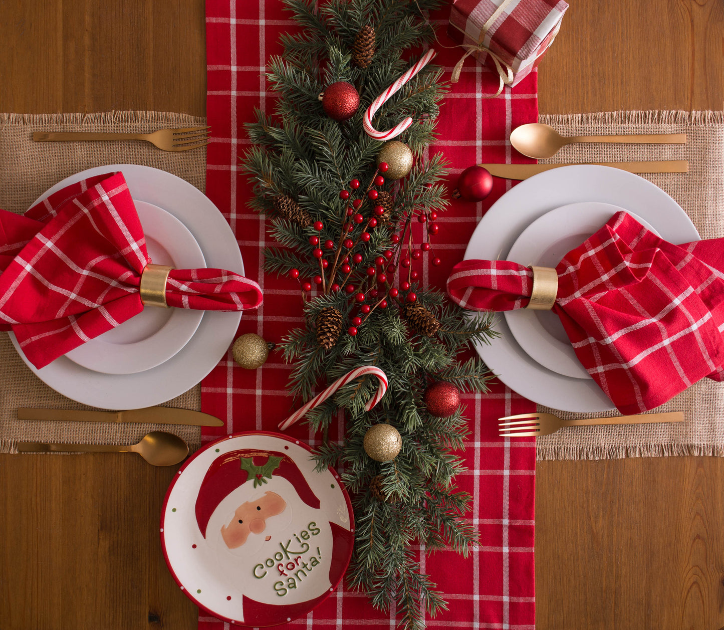 Holly Berry Plaid Table Runner 14X72