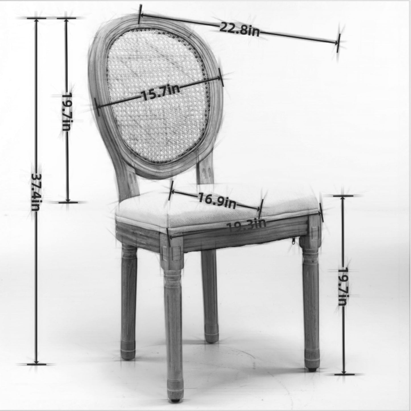 Dining Chair with Rattan Back and Seat Cushion, Set of 2
