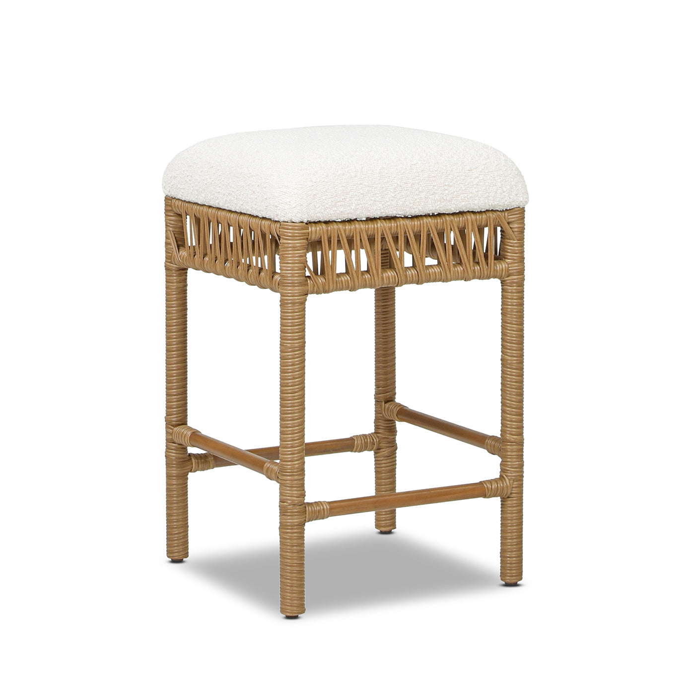 Upholstered Counter Stool with Resin Rattan Frame and Backless Design