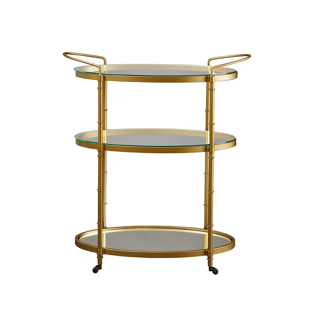 Bar Cart with Metal Frame and Glass Shelves