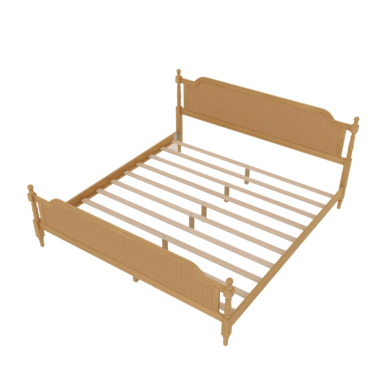 Excelsis Rattan Bed Frame with Fluted Legs, Antique Walnut