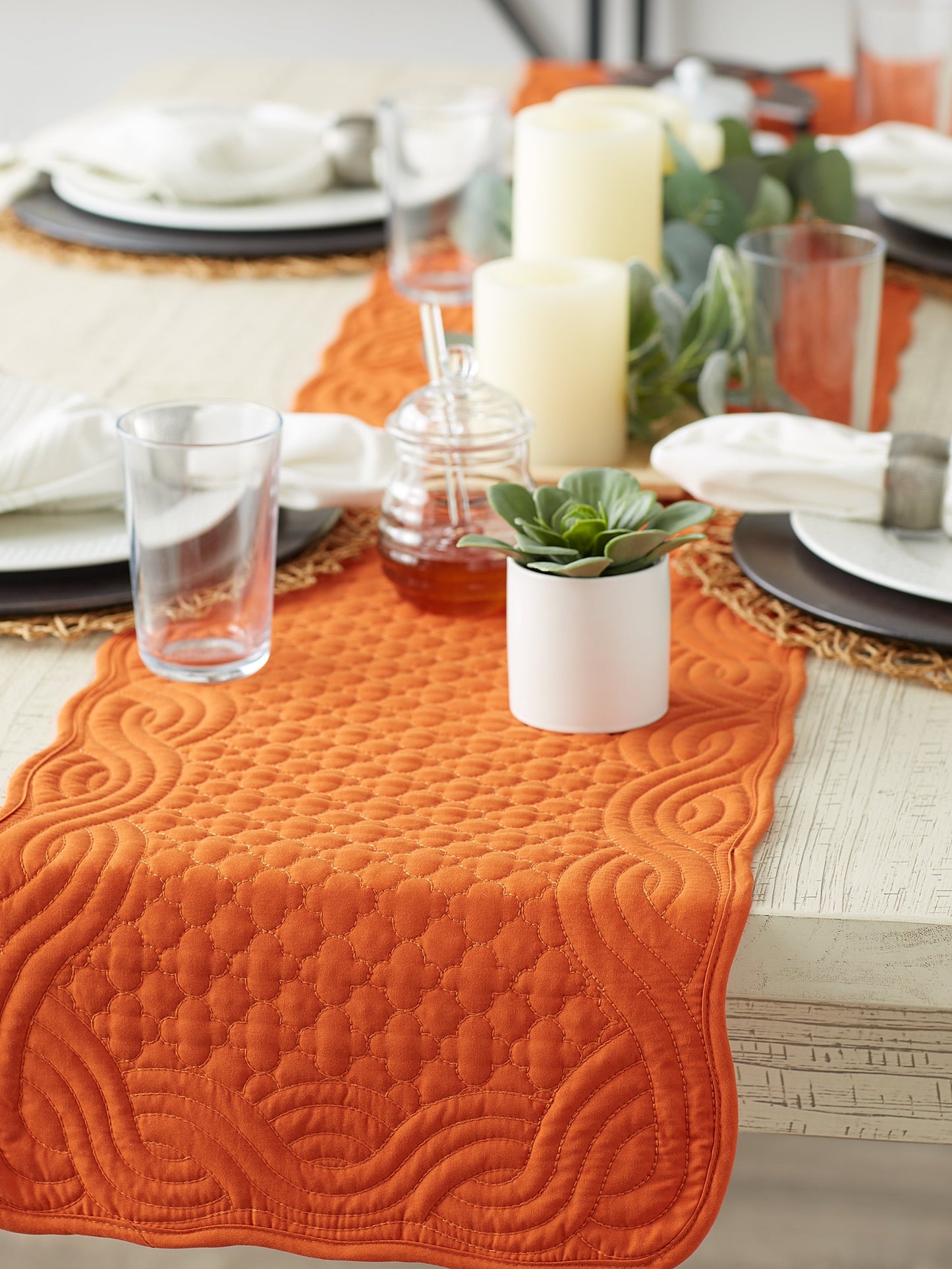 Pumpkin Spice Quilted Farmhouse Table Runner 13X72