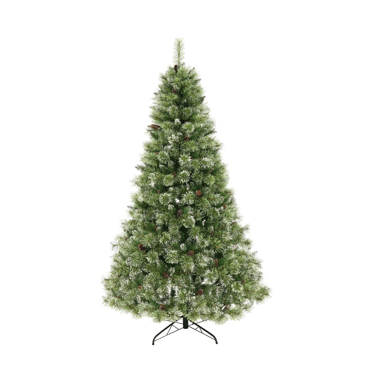 Meris 7.5 ft Brilste Mixed Hinged Christmas Tree with Snow, Glitter, 86 Frosted Pine Cones and 750 Clear LED Lights