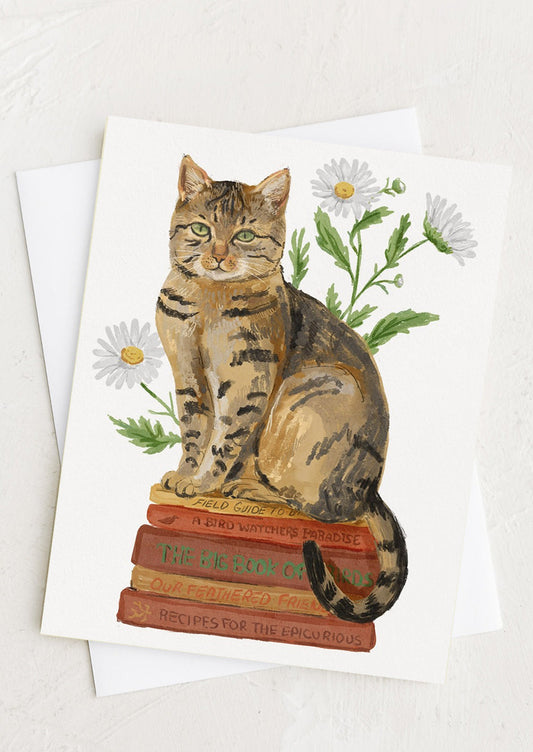 Cat With Books Blank Card