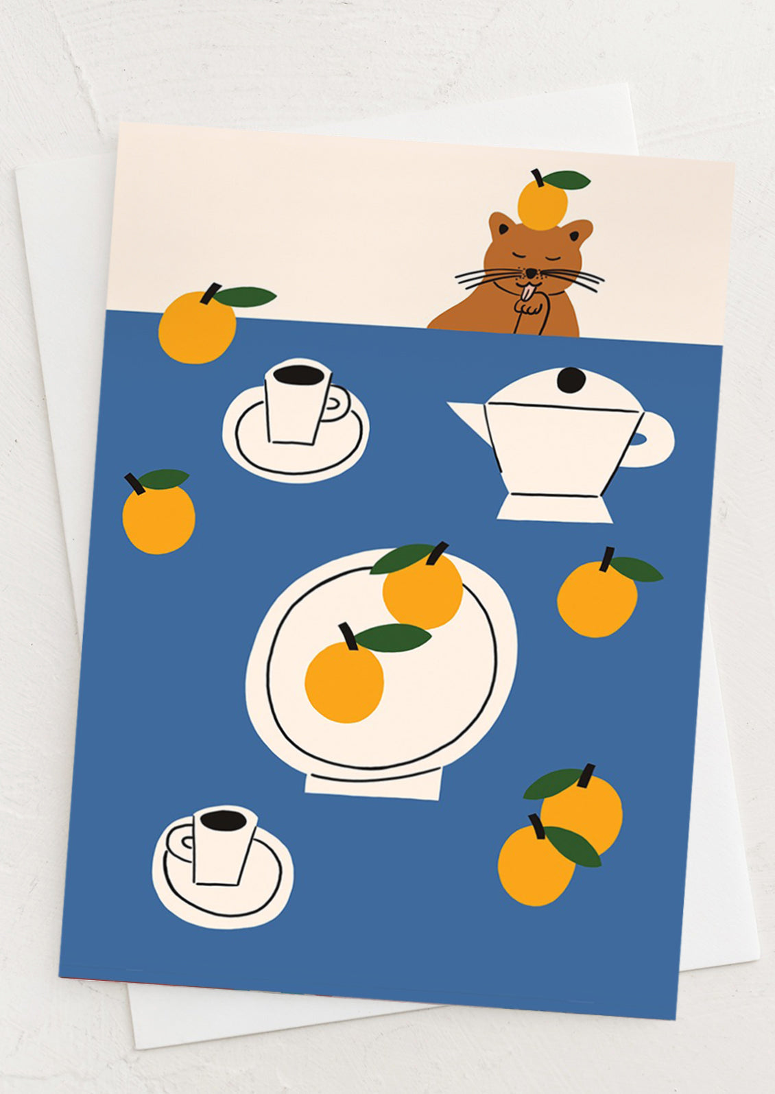 Cat With Breakfast Scene Blank Card