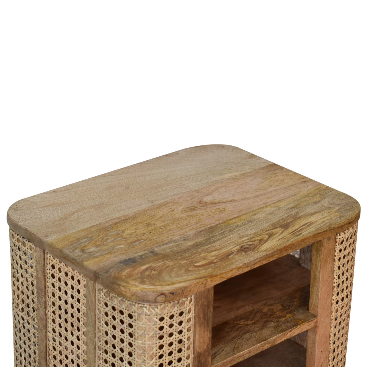 Decipher Wood and Rattan Bedside with 2 Open Shelves