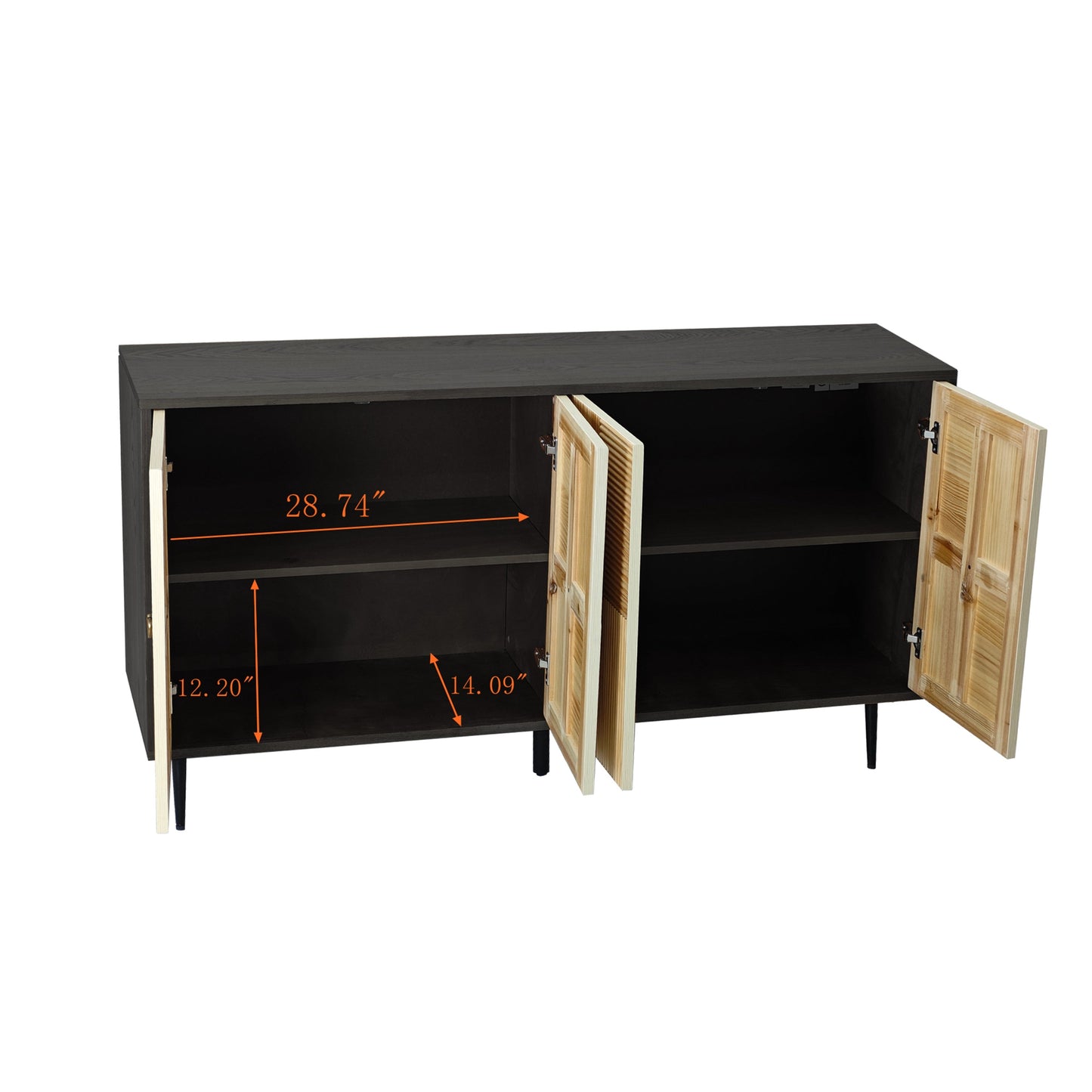 4-Door Cabinet with Carved Effect Decoration Doors and Metal Legs