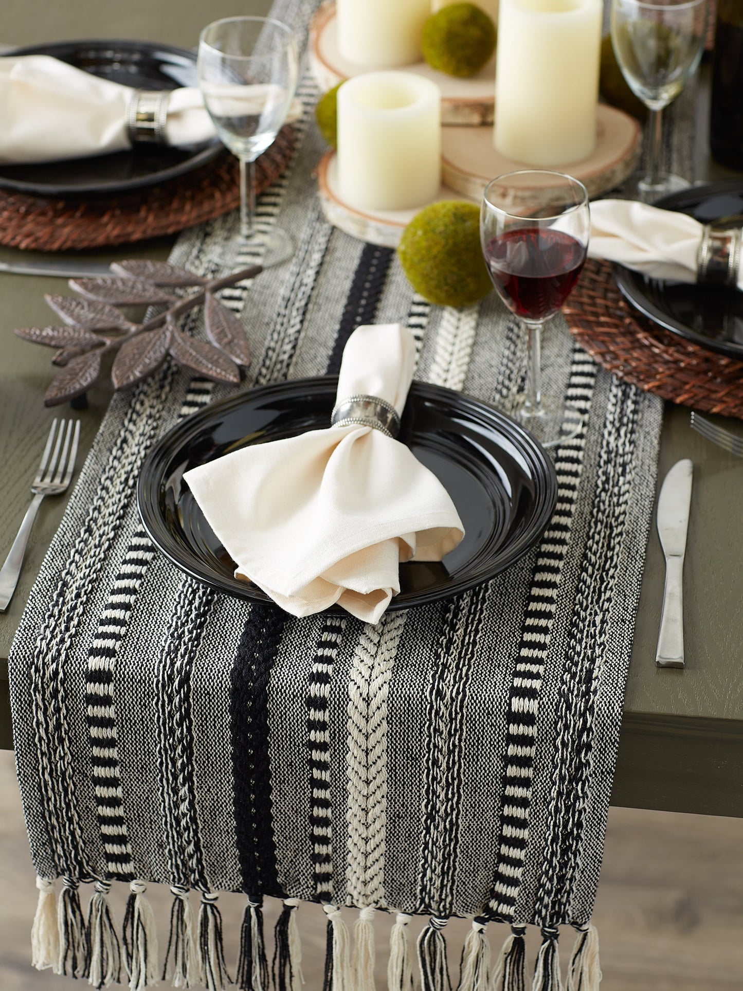 Black Braided Stripe Table Runner 15X108