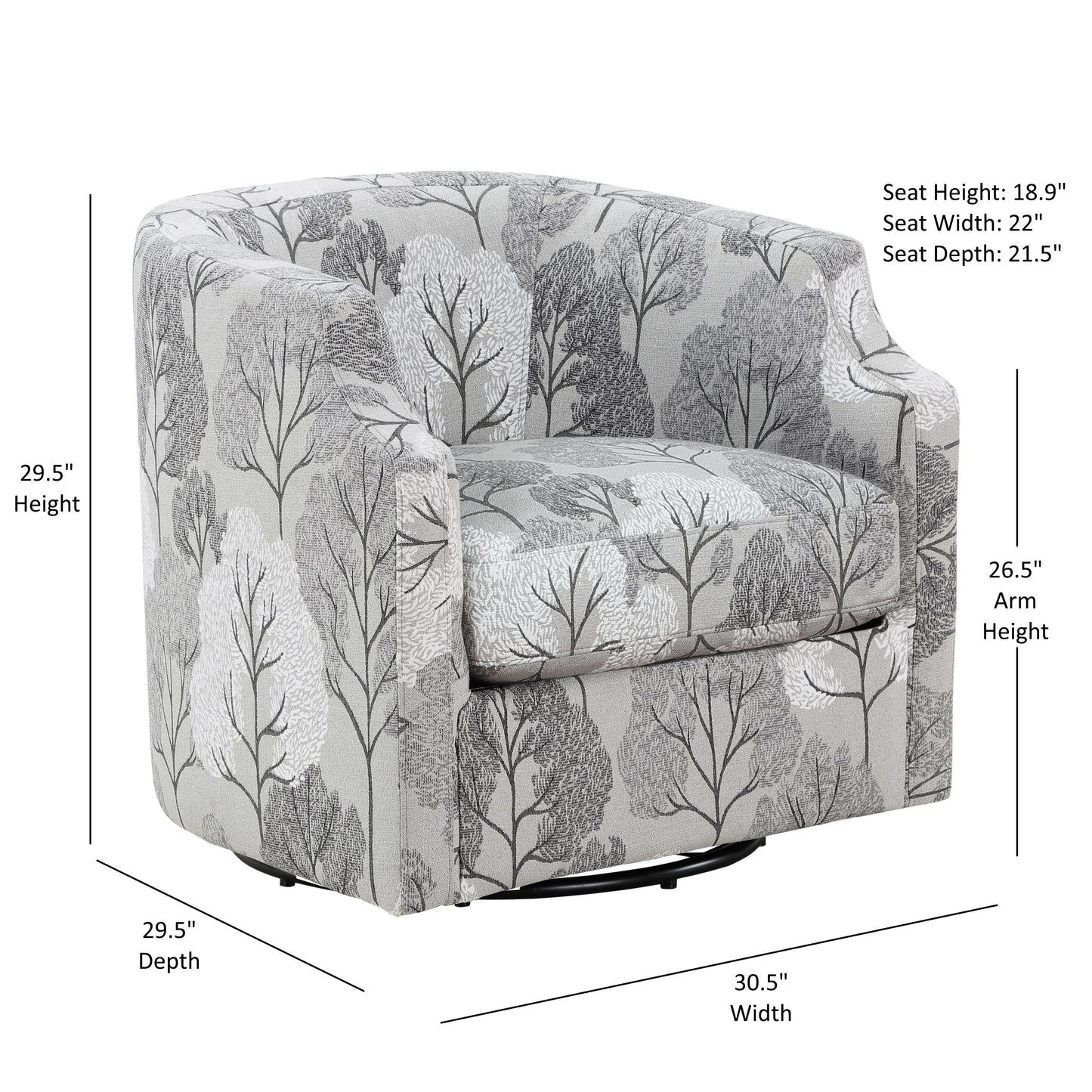 Crocoite Upholstered Barrel Chair with Clip Arms Design and 360-Degree Swivel