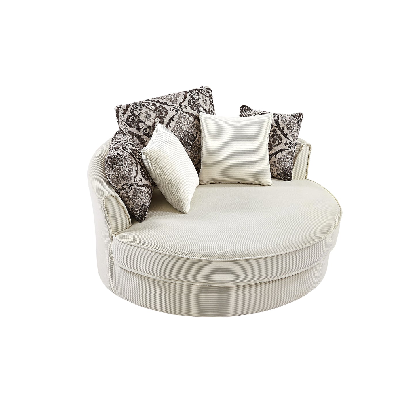 Upholstered Swivel Barrel Chair with 5 Movable Pillows and Metal Base