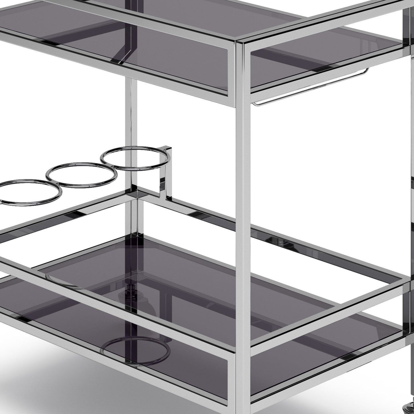2-Tier Bar Cart with 3 Bottle Storage Rings and Wheels
