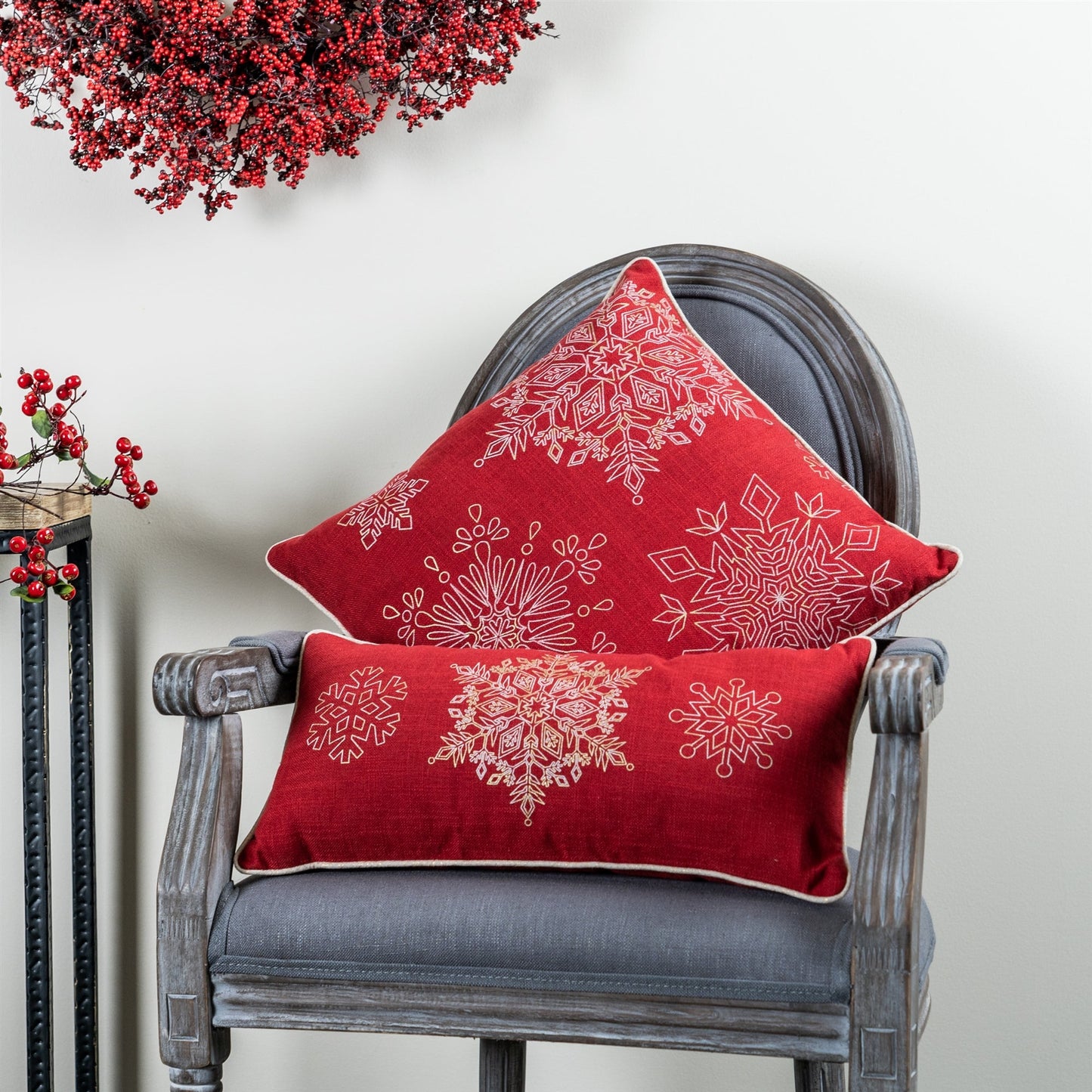 Bead Embroidered Snowflake Pillow, Set of 2