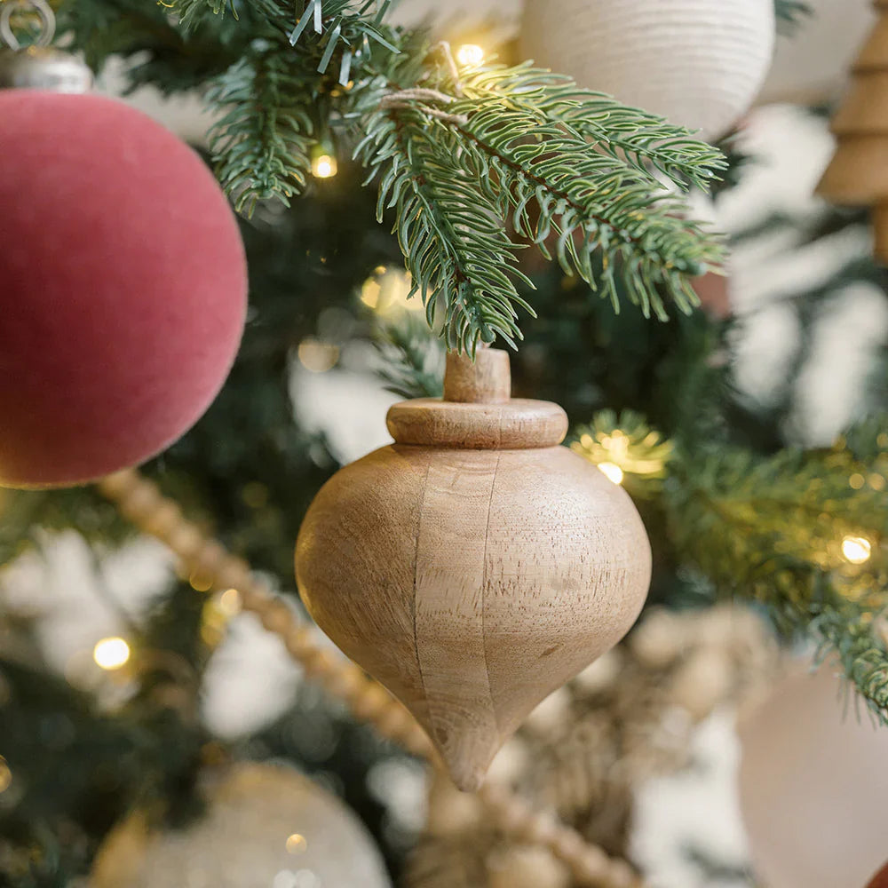 Mango Wood Finial Christmas Ornaments, Set of 3