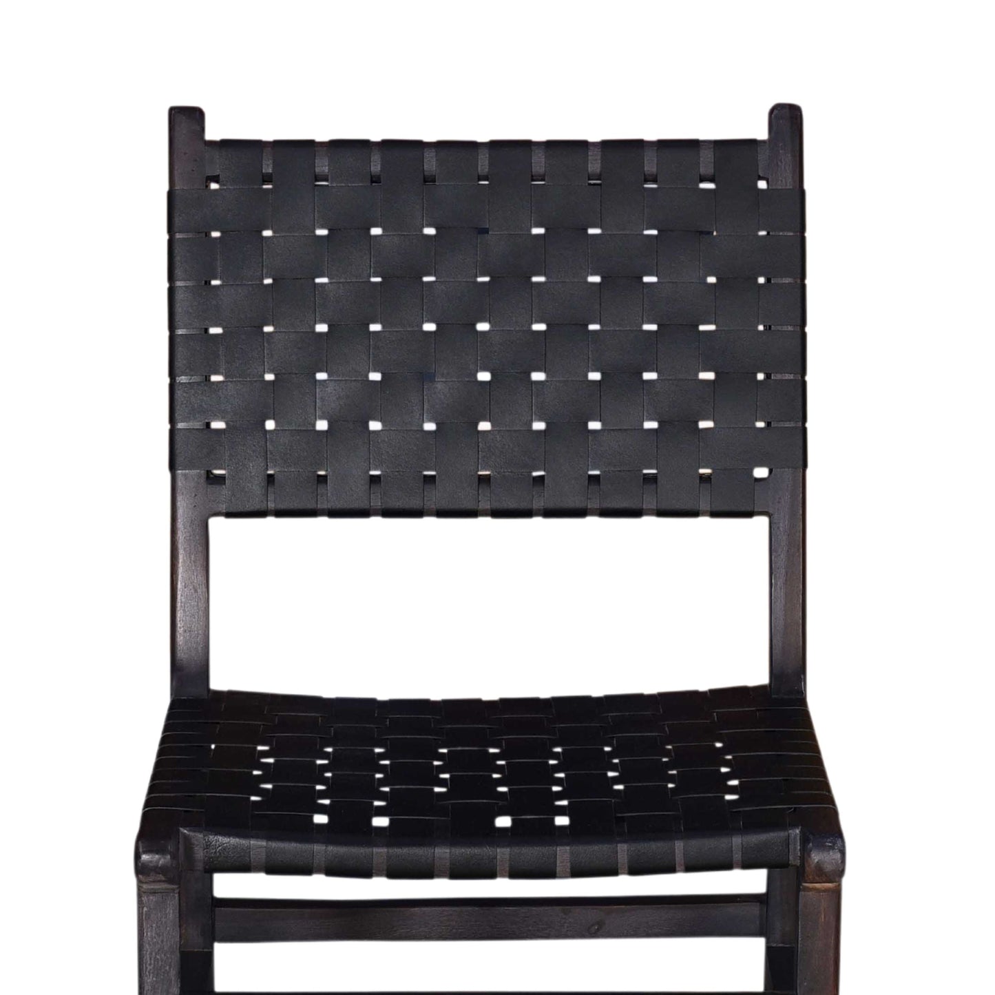 Genuine Leather Woven Dining Chair with Open Back, Set of 2