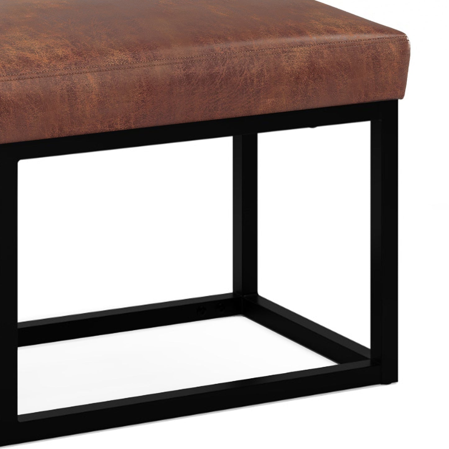Motion 44"W Upholstered Faux Leather Bench with Black Powder Coated Metal Base