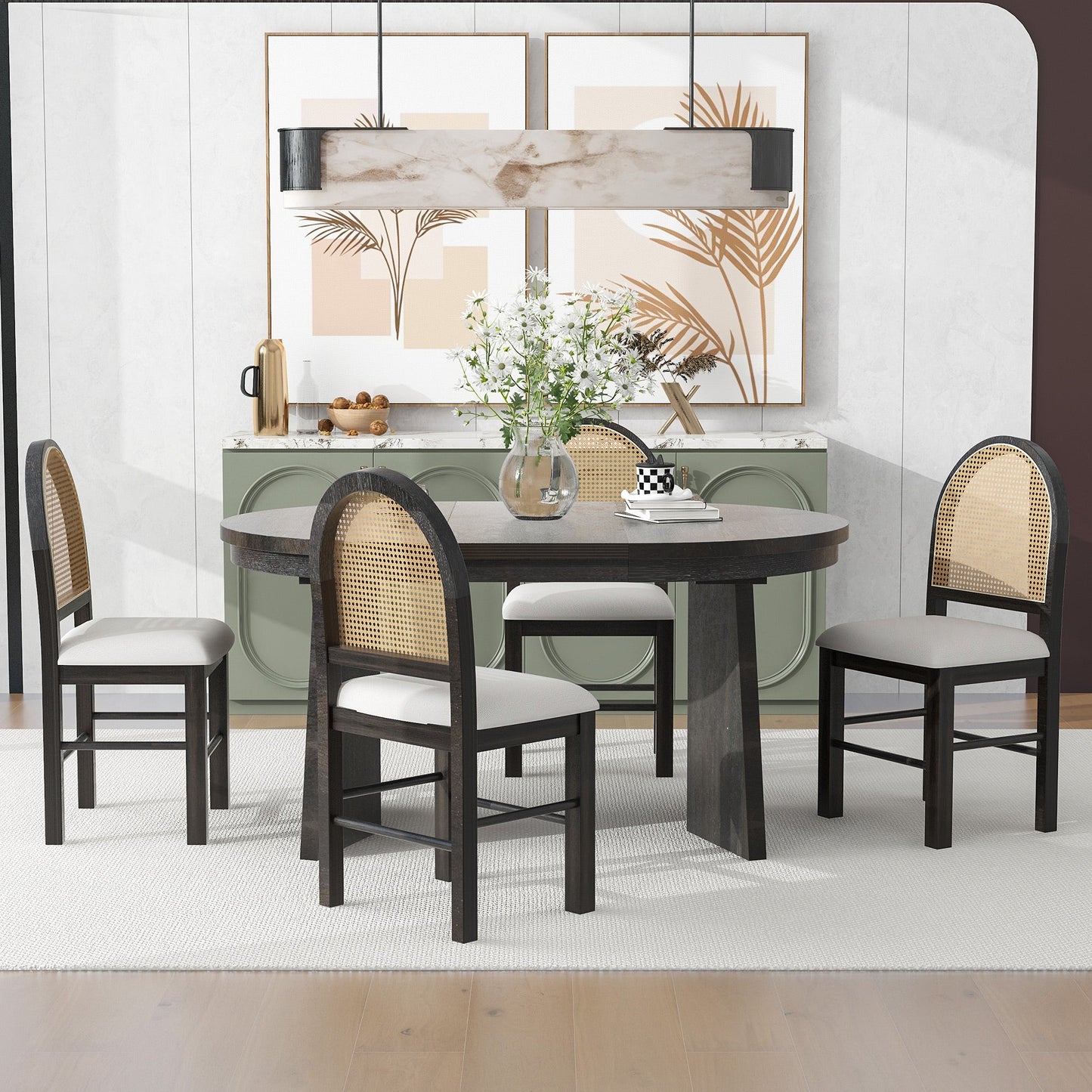 Monza 5-Piece Dining Set with Extendable Oval Table and 4 Upholstered Chairs