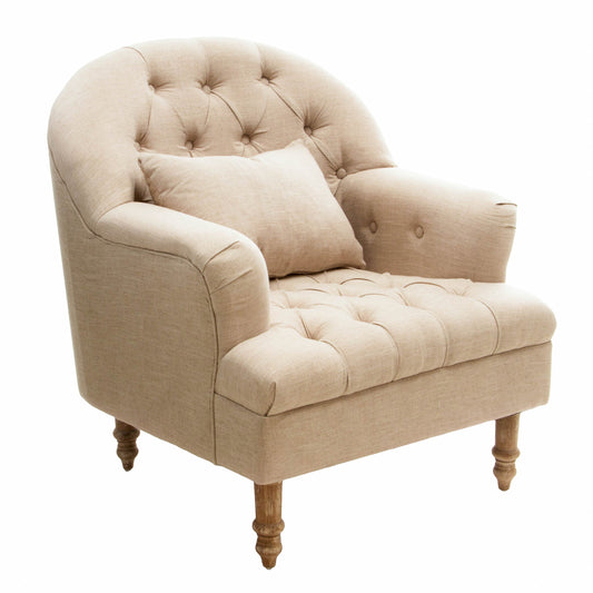 Button Tufted Accent Chair with Decorative Pillow