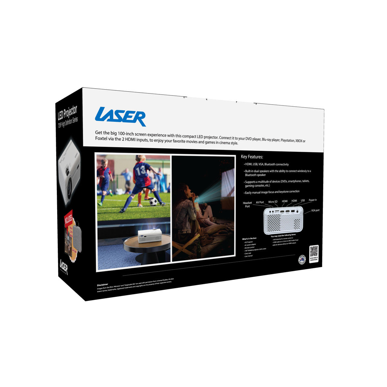 Laser 720P LED Projector Home Cinema with Screen (White)