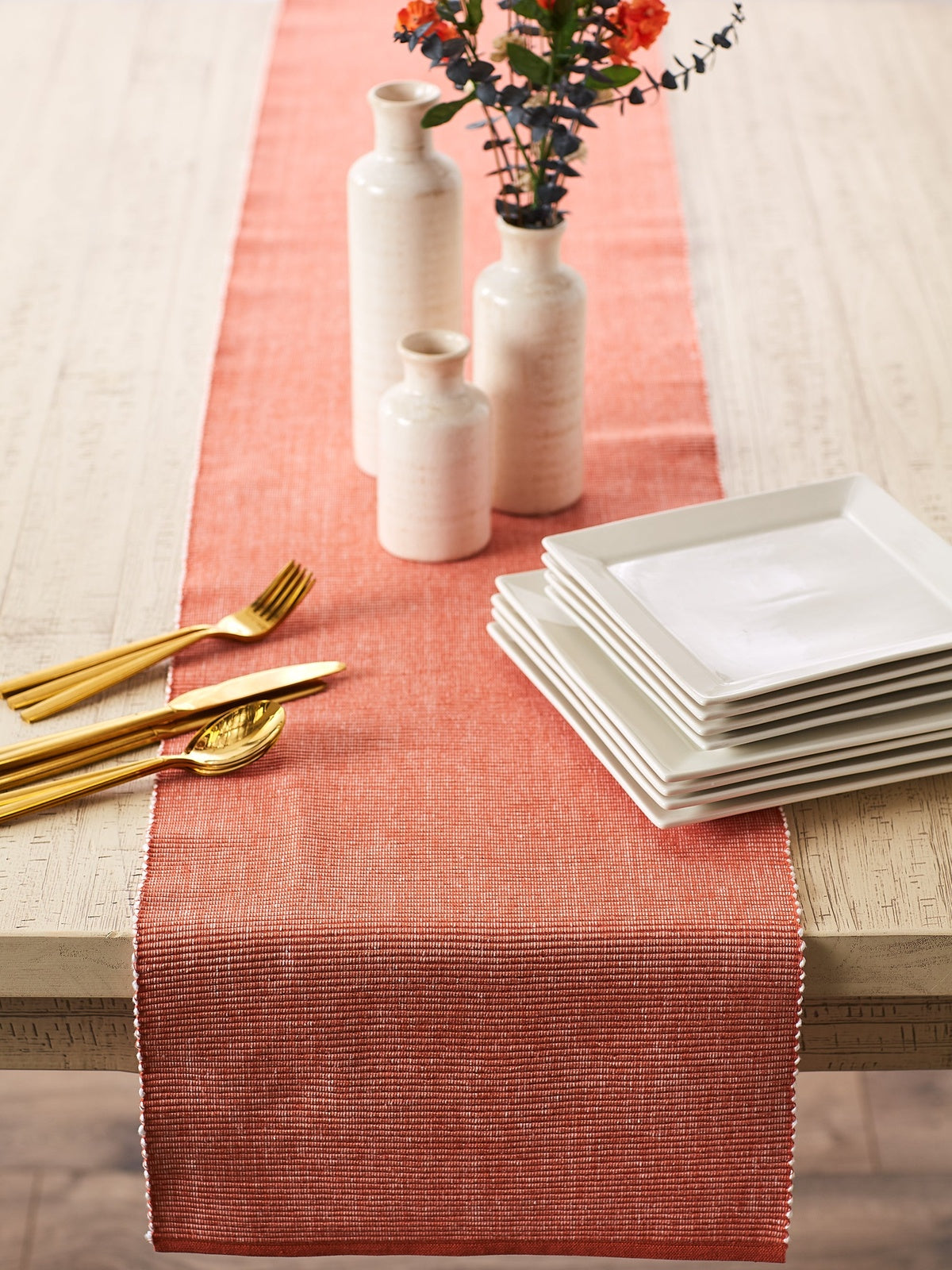 Vintage Red & White 2-Tone Ribbed Table Runner 13X108