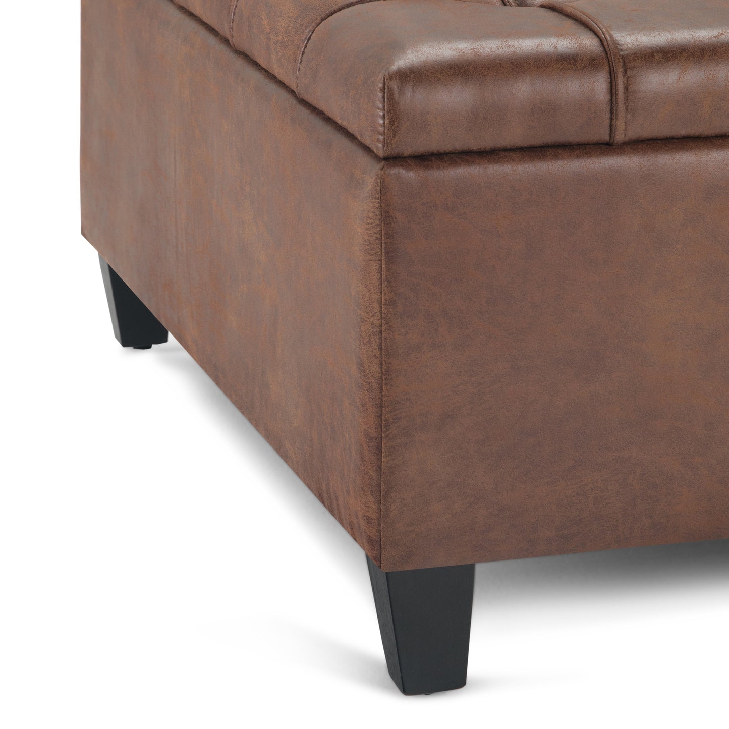 Flame Upholstered Lift Top Square Ottoman with Stitched Tufting
