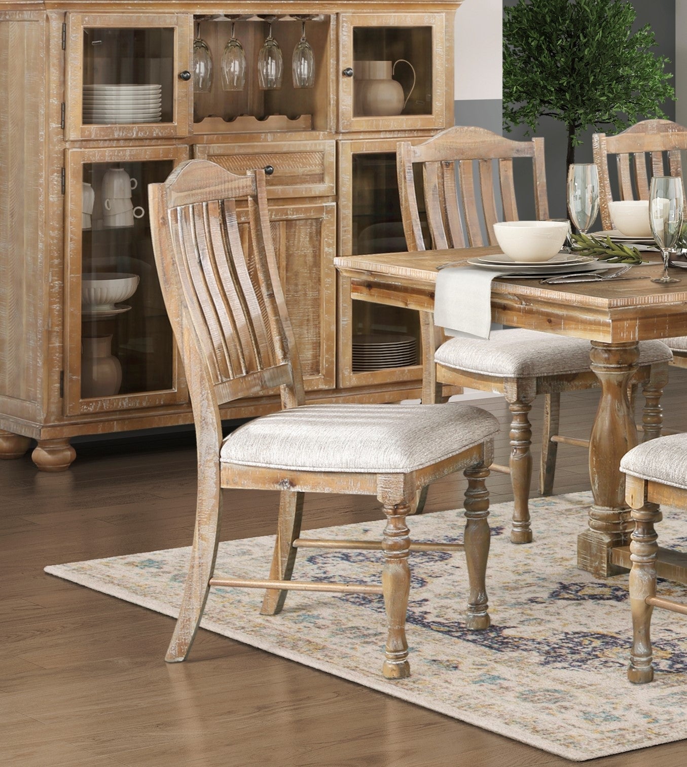 Styne Dining Chair with Vertical Slat-Back and Wood Frame, Set of 2