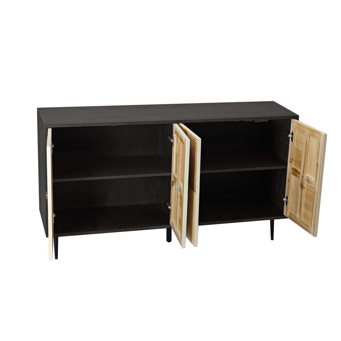 4-Door Cabinet with Carved Effect Decoration Doors and Metal Legs