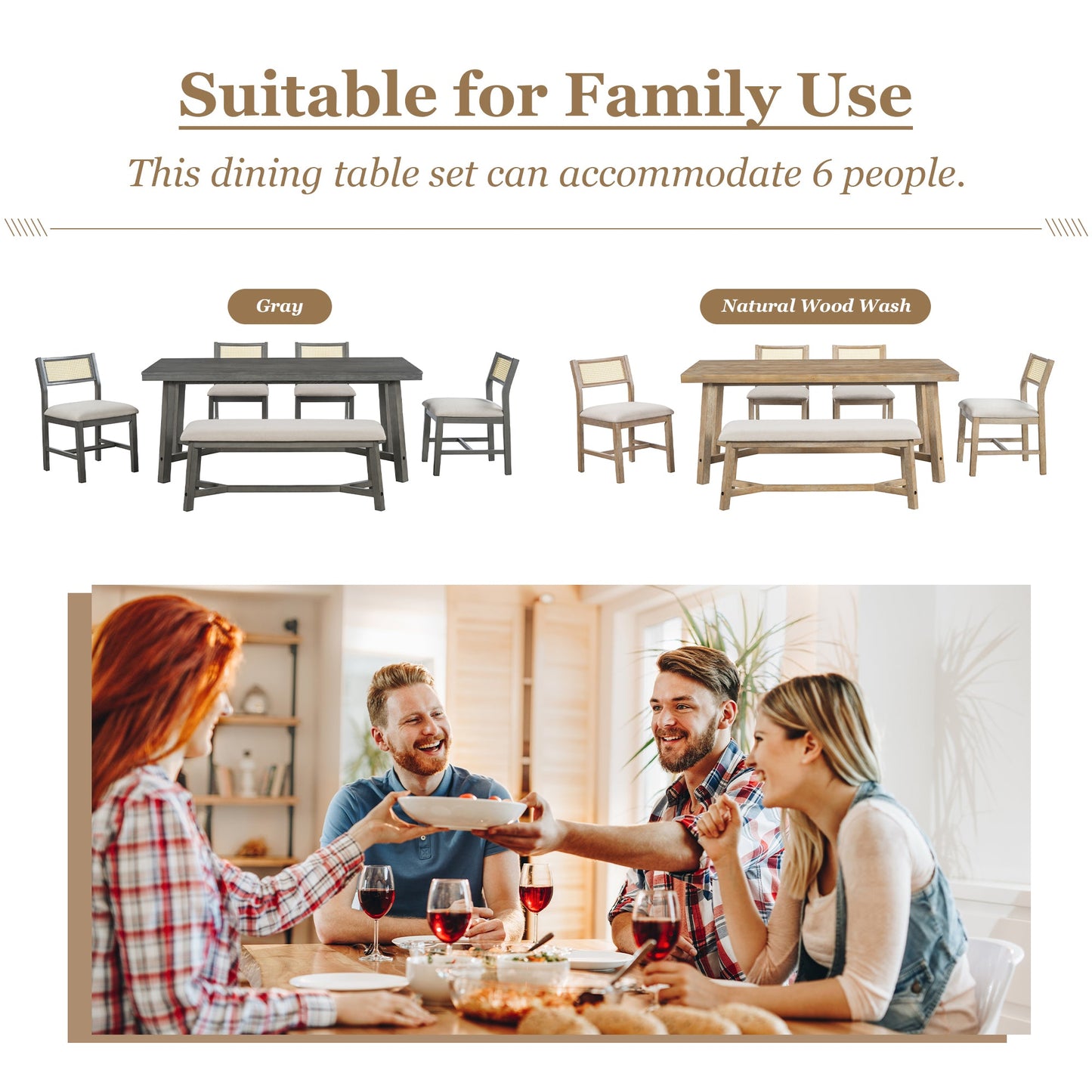 6-Piece Dining Set with Rectangular Table and 4 Upholstered Chairs