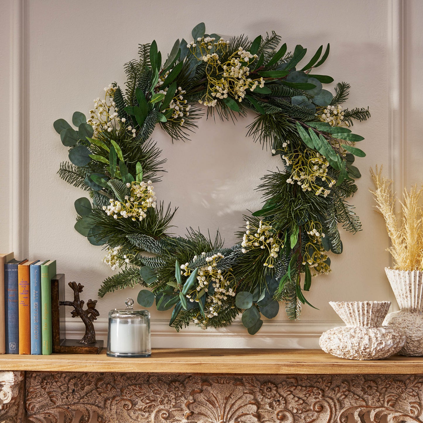 Krylo 30-inch Wreath with Eucalyptus Leaves, Pine Twigs