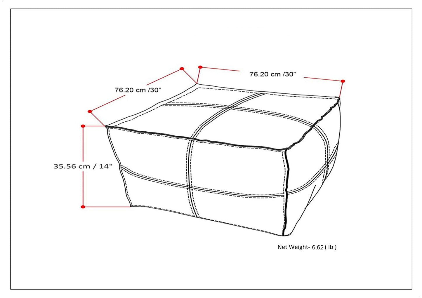Ascendant Faux Leather Square Pouf with Top Stitching Detail