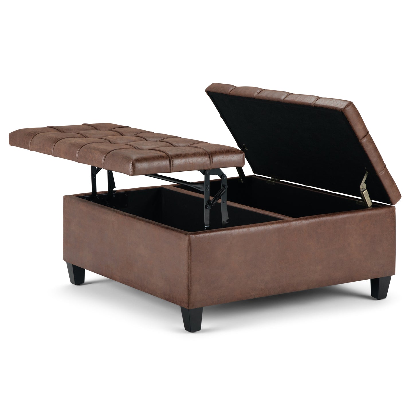 Flame Upholstered Lift Top Square Ottoman with Stitched Tufting