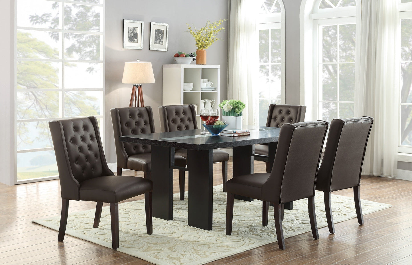 Button Tufted Upholstered Dining Chair with Wing Back, Set of 2