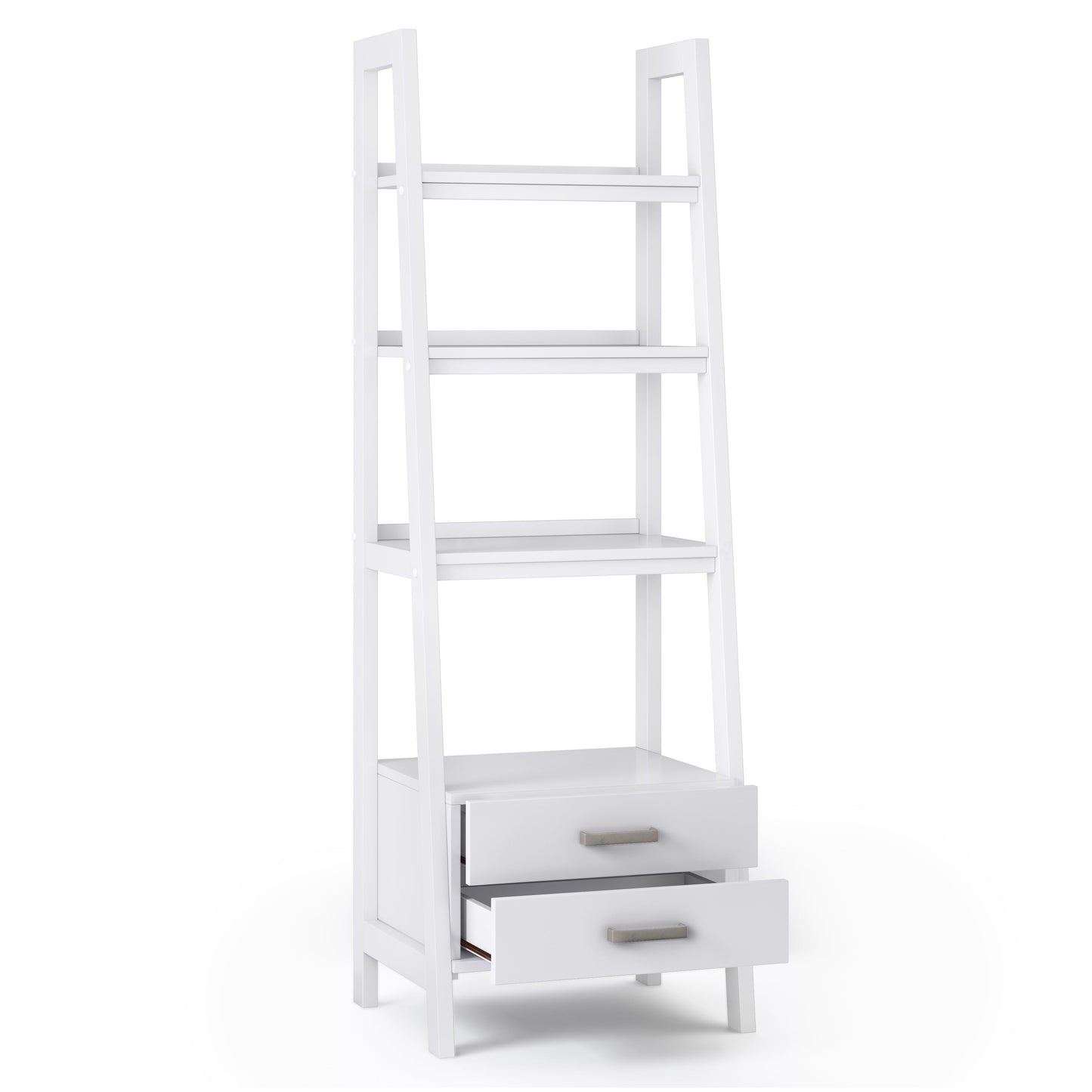 Daze Solid Wood Ladder Shelf with 4 Shelves and 2 Drawers