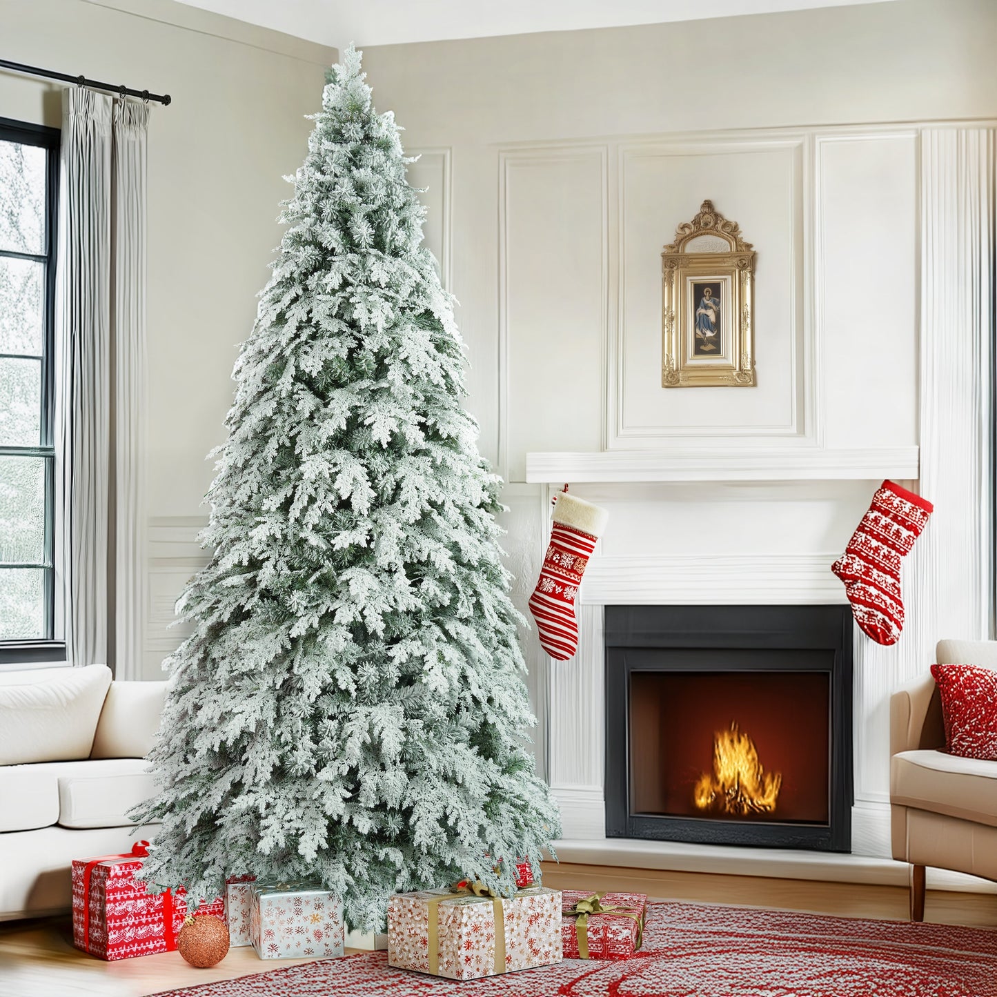 Lirna 7.5ft Artificial Christmas Tree with 400 LED Lights and 1200 Bendable Branches, Xmas Tree Christmas Decorations