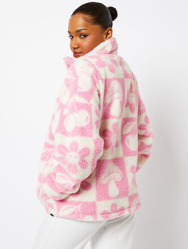Checker Icon Borg Jacket in Pink