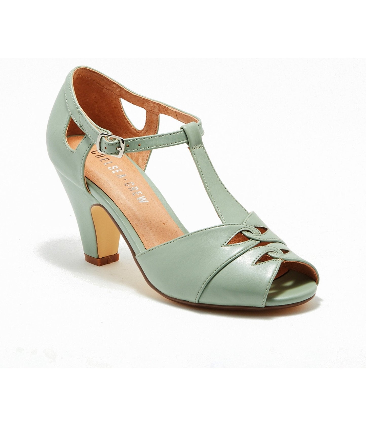 Chelsea Crew 1920s Mint Leatherette T-Strap Catherina Heels