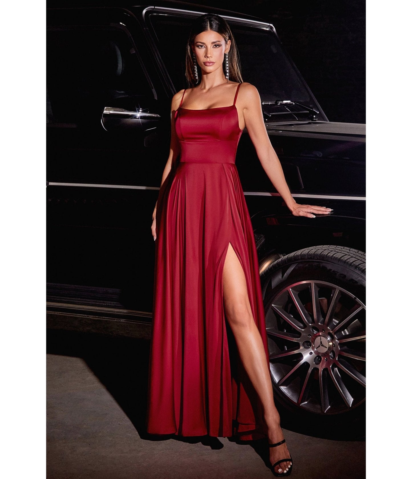 Cinderella Divine Burgundy Satin A Line Bridesmaid Dress