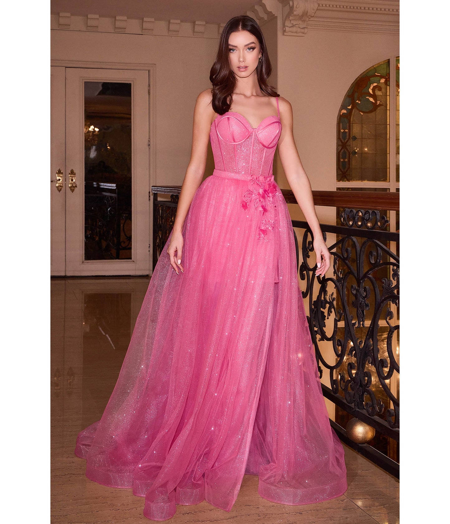 Cinderella Divine Fuchsia Sparkle Prom Gown