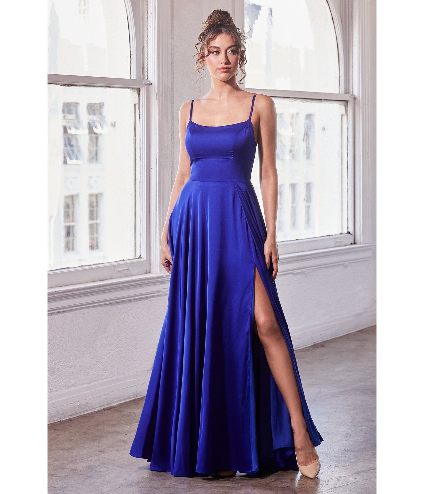 Cinderella Divine Royal Blue Satin A Line Bridesmaid Dress