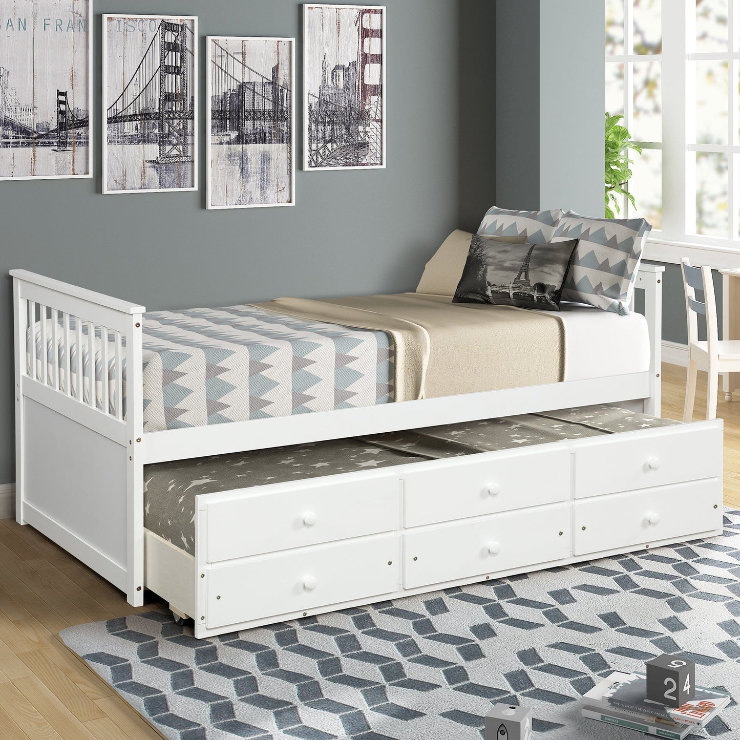 Claire Captain Daybed with Trundle and Storage Drawers