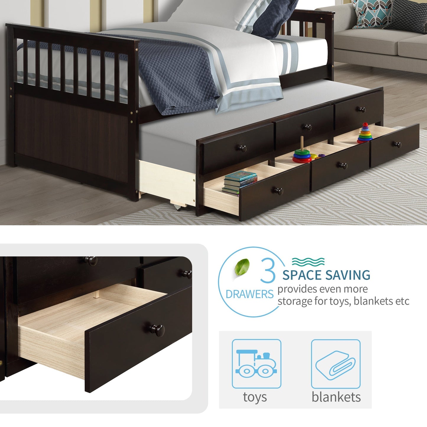 Claire Captain Daybed with Trundle and Storage Drawers