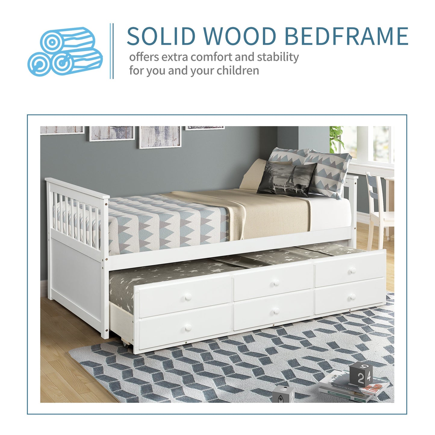 Claire Captain Daybed with Trundle and Storage Drawers