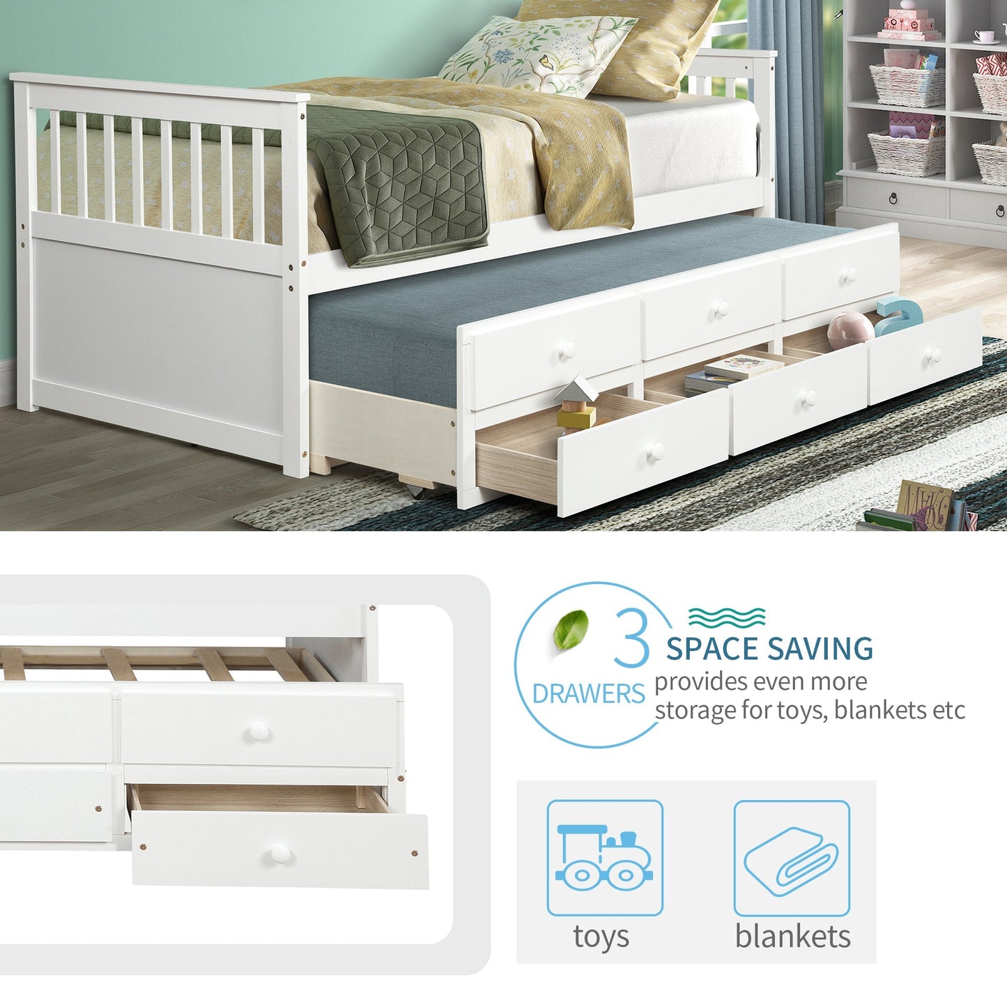 Claire Captain Daybed with Trundle and Storage Drawers