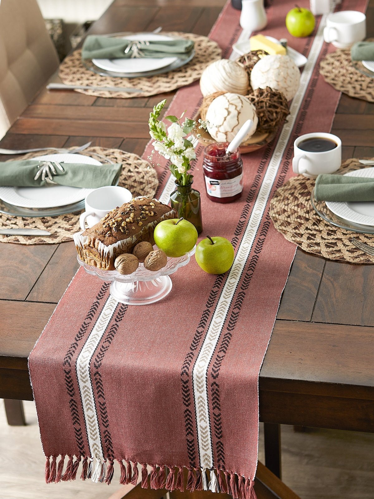 Clay Dobby Striped Fringe Ribbed 72" Table Runner