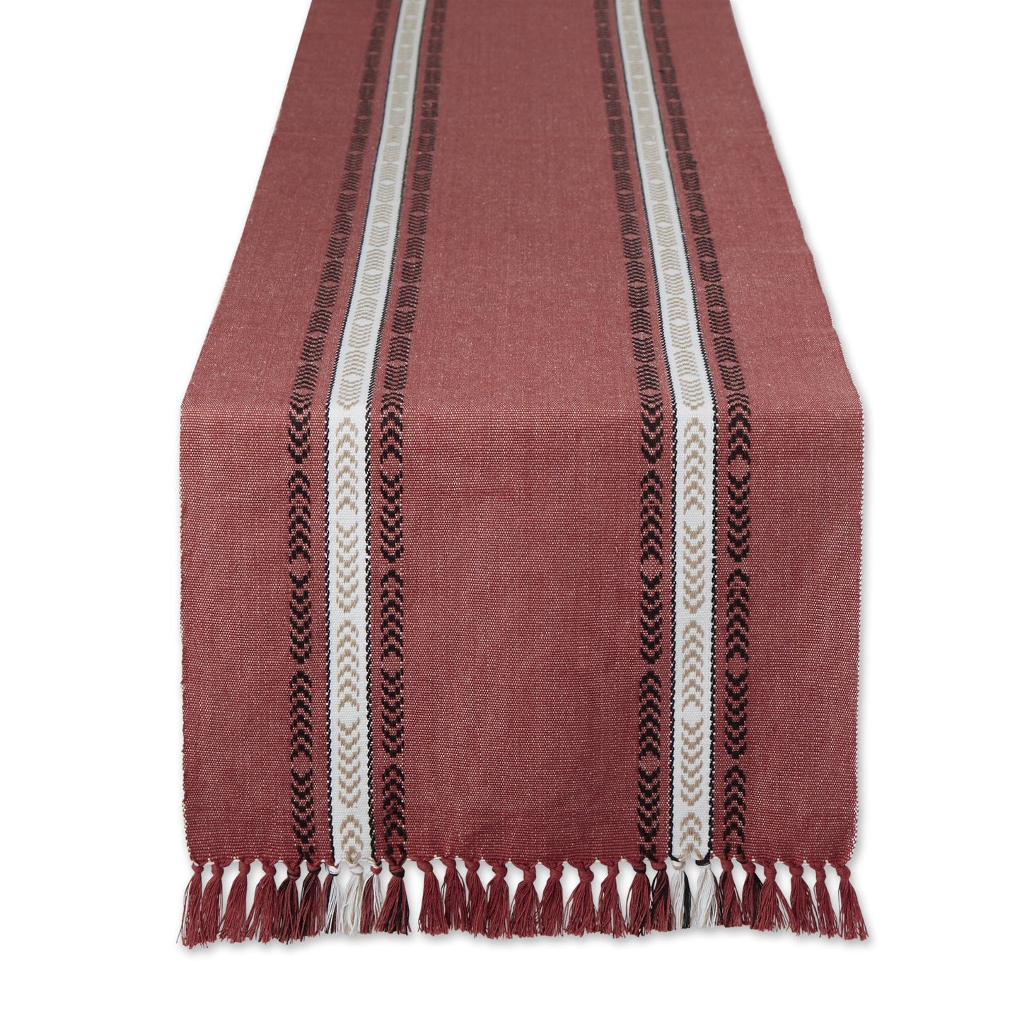 Clay Dobby Striped Fringe Ribbed 72" Table Runner