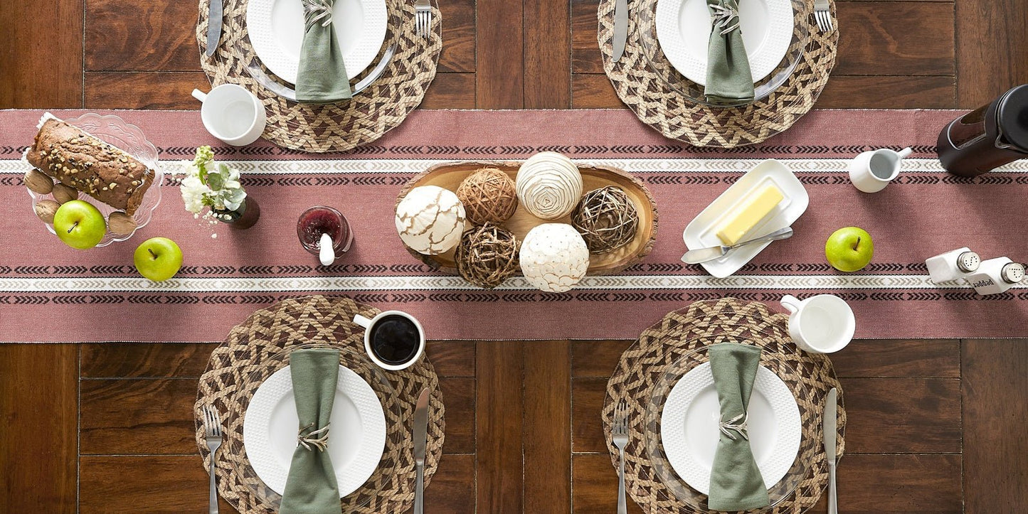 Clay Dobby Striped Fringe Ribbed 72" Table Runner