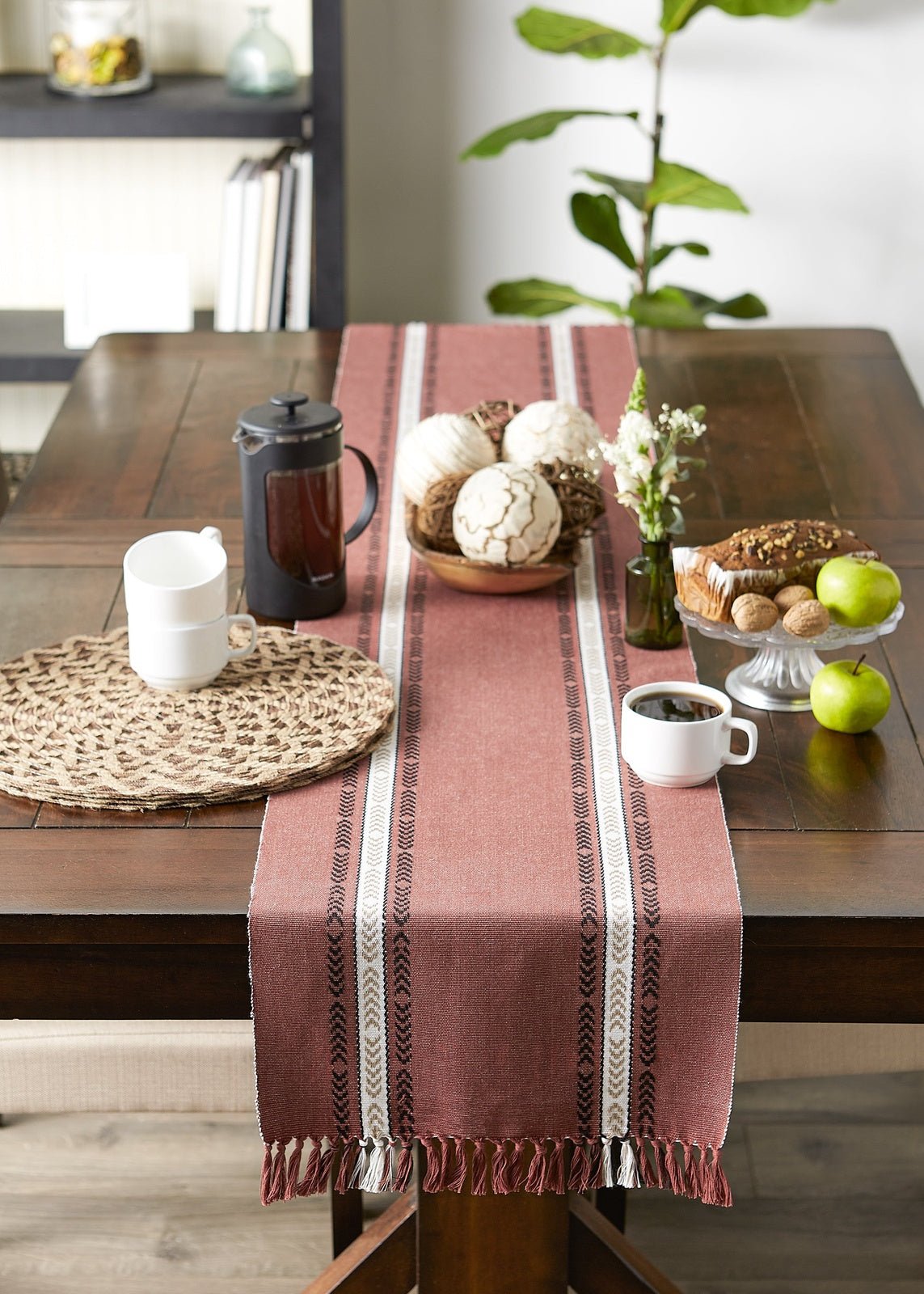 Clay Dobby Striped Fringe Ribbed 72" Table Runner
