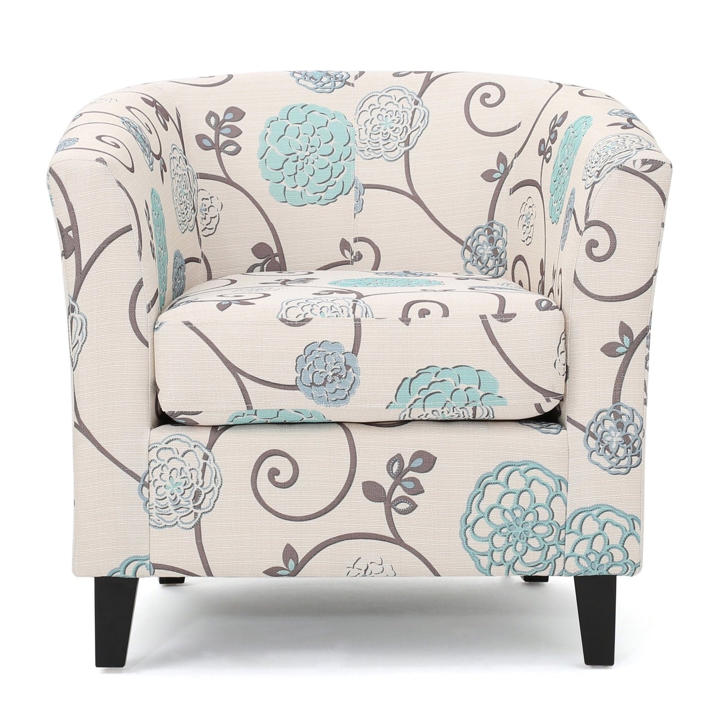 Club Chair with Floral Pattern and Solid Wood Legs
