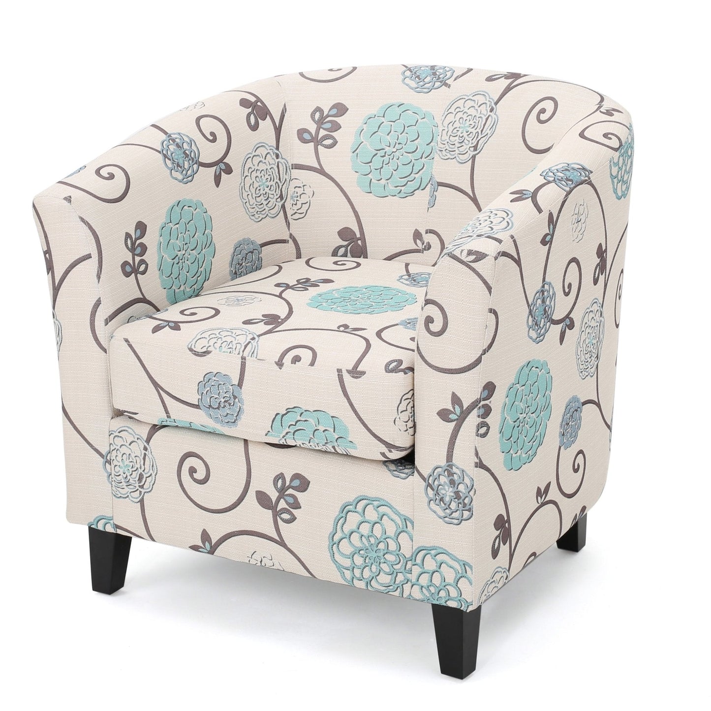 Club Chair with Floral Pattern and Solid Wood Legs