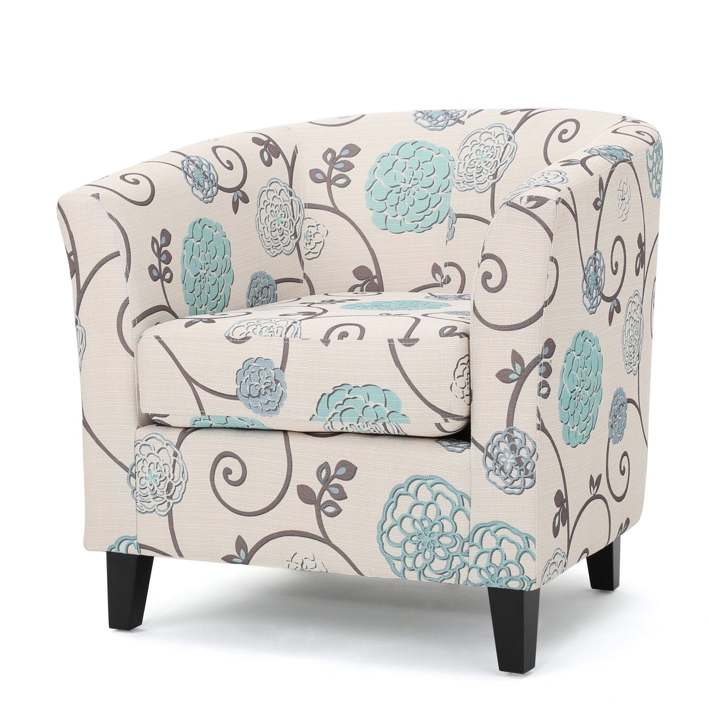 Club Chair with Floral Pattern and Solid Wood Legs