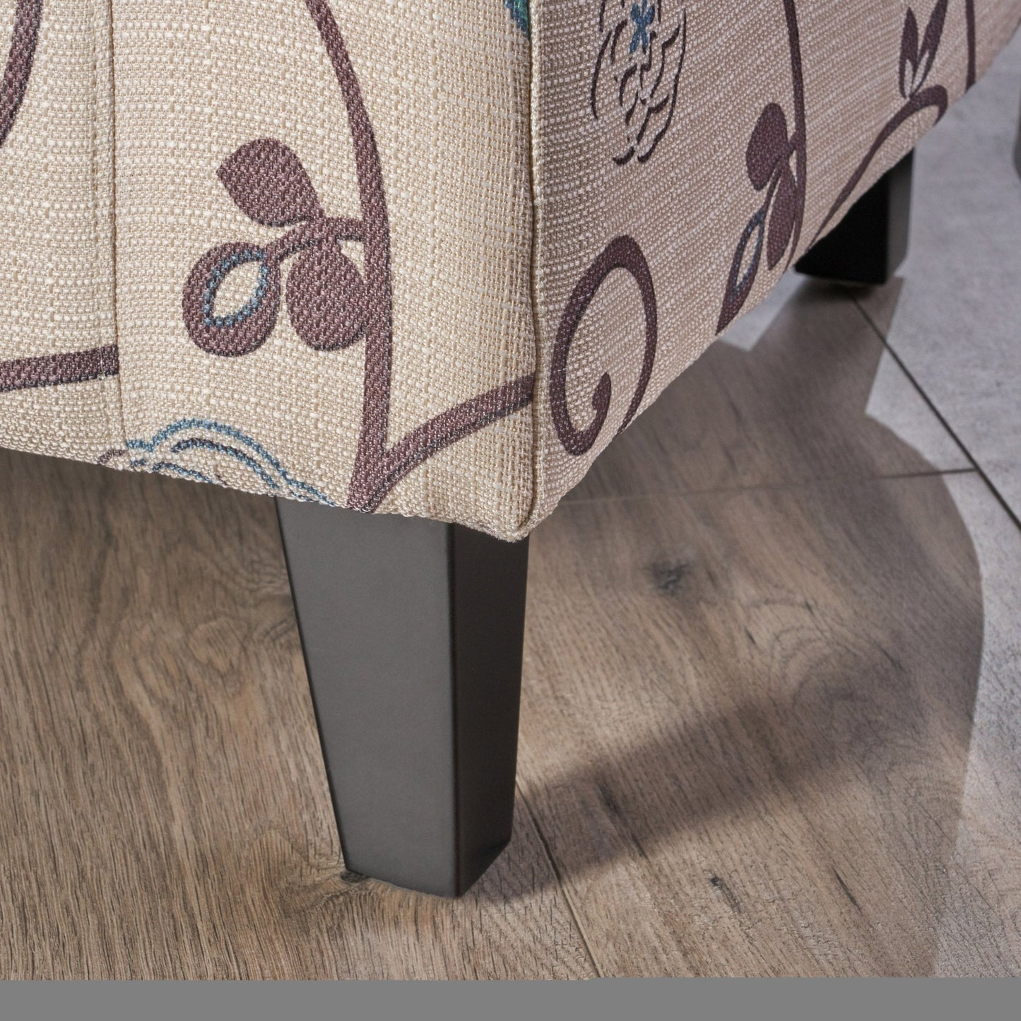 Club Chair with Floral Pattern and Solid Wood Legs